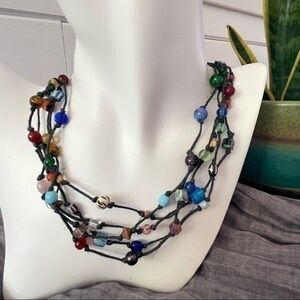 $49 SALE Handmade Resortwear Long Beaded Necklace 26” Statement Layer Chunky